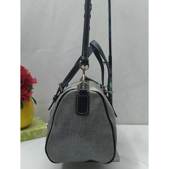 Dooney & Bourke Gray Coated Canvas Leather Trim Double Handle Zipper Satchel Bag - Picture 4 of 15